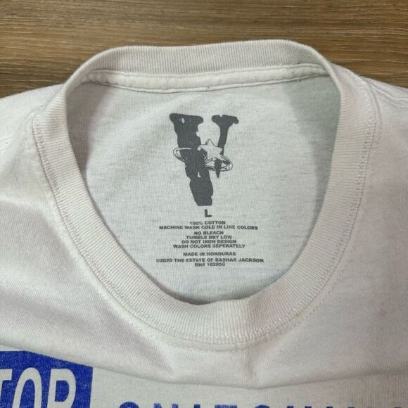 Vlone x Pop Smoke Mens L Stop Snitching On The Woo Graphic Tee Shirt White Blue - Picture 6 of 7